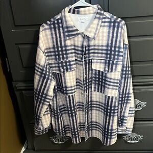 Navy and Cream Plaid Shirt